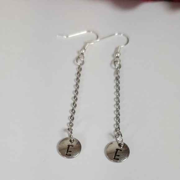 Handmade Silver Letter Charm & Chain Dangle Earrings Personalized Initial Letter - Picture 6 of 10